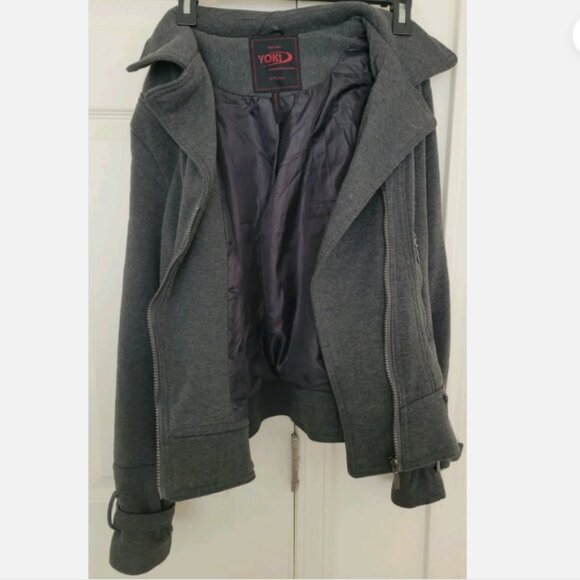 Yoki New York Biker Style Cropped Jacket Zip Up, Pockets, Charcoal Gray Size L - Picture 7 of 8